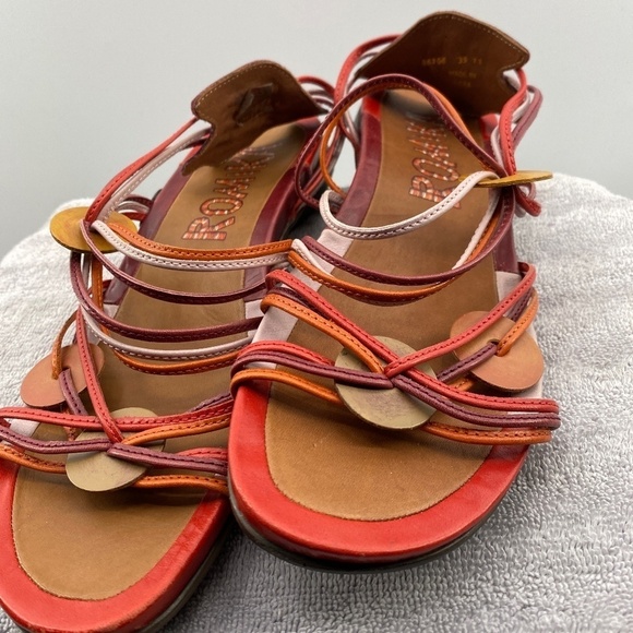 Romika Sandals Women's Size 39 USA 8.5 Leather Slip On Tan Burgundy Orange Pink - Picture 4 of 16